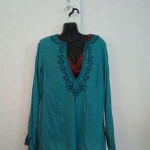 Old Navy boho teal embroidered tunic